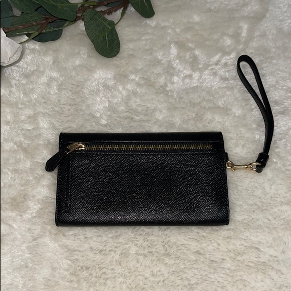 Coach Black Wristlet with Gold Accents Coach Flap Phone Wallet Midnight - Picture 4 of 11